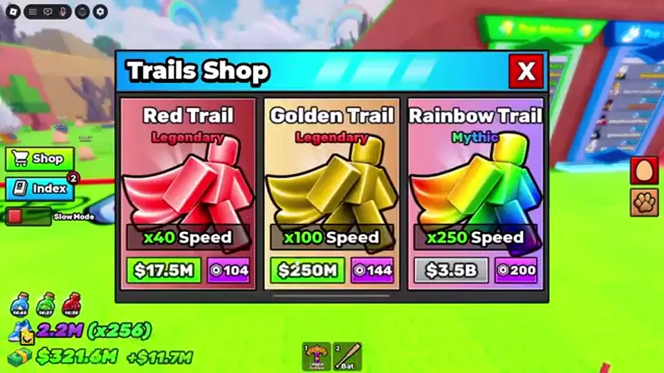 Golden Trail shop row marked 100x Speed